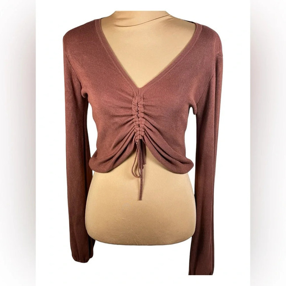 DEBUT~ Ribknit Cinched Cropped Top S/M - Picture 3 of 11